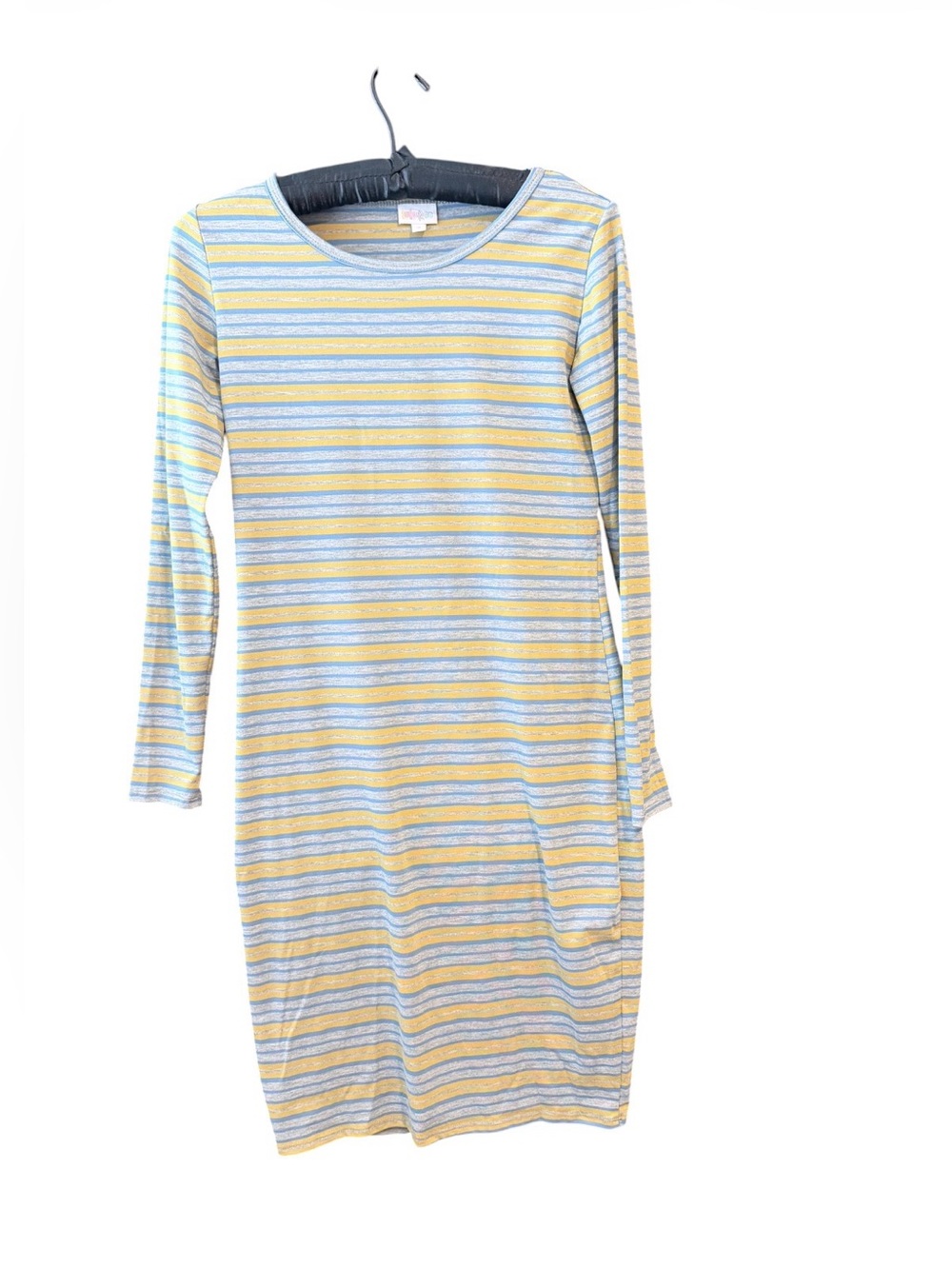 LuLaRoe Long Sleeve Striped Dress in Light Blue and Yellow